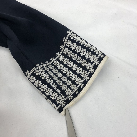 Ann Taylor Embroidered Kaftan Shift Dress Size M 3/4 Sleeve V-Neck Navy Blue - Picture 11 of 11